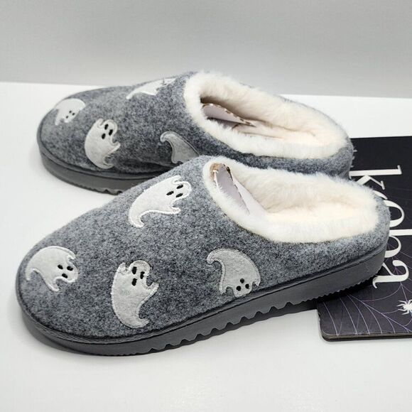Kooba Ghost Adult Size S (5-6) White & Gray Faux Fur Ladies Slippers Halloween - Picture 3 of 7